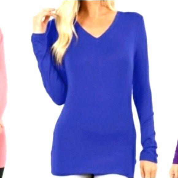 NWT Zenana Signature Royal Blue Long Sleeve Tee 1X - Picture 2 of 7